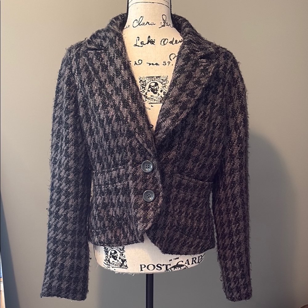 DKNY Black and Gray Houndstooth Jacket